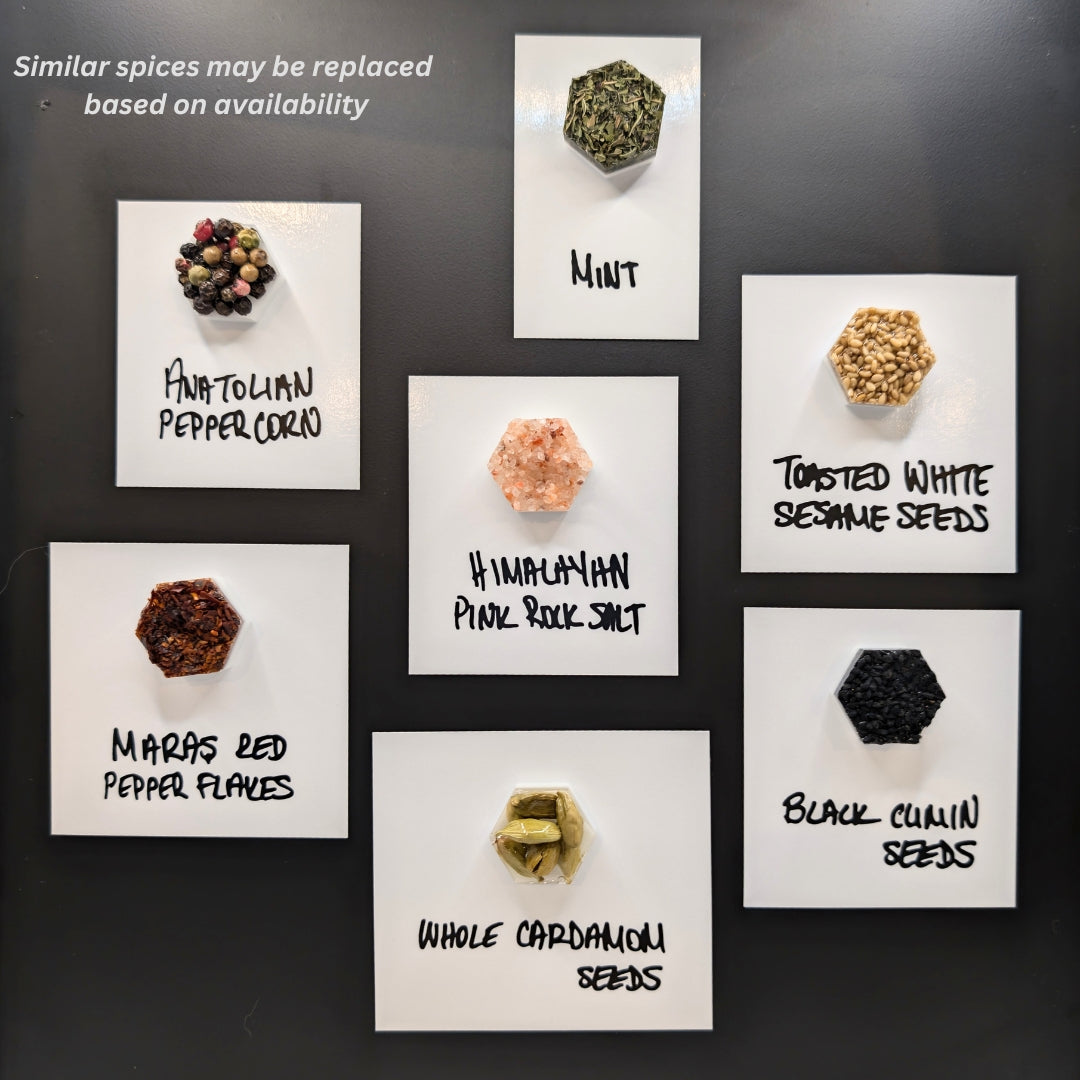 Handcrafted Resin Spice Magnets – Set of 7 Earth-Toned Fridge Decorations for Natural Kitchen Aesthetics