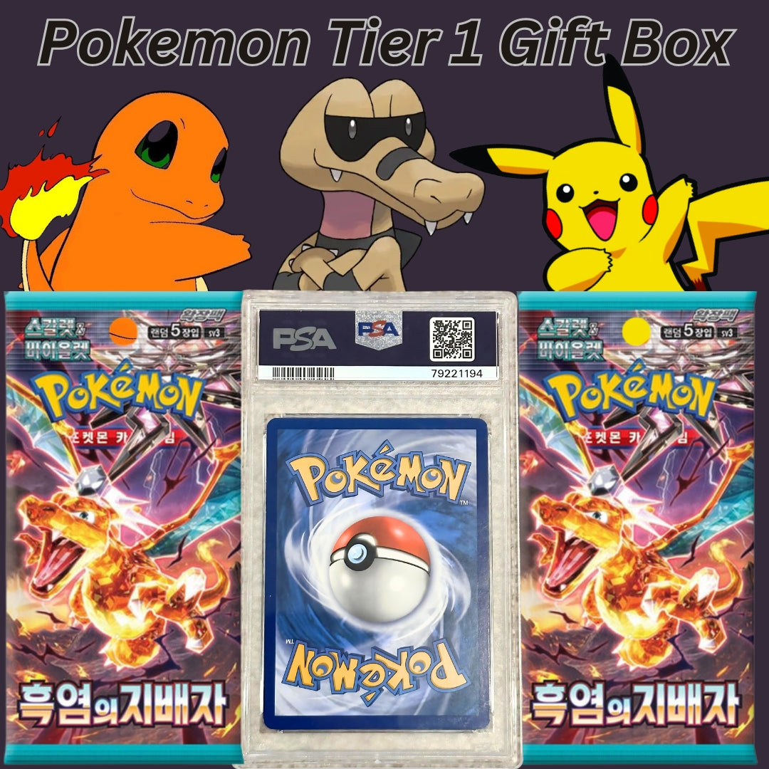 Tier 1 Pokemon TCG Gift Box - Graded Card + 2 Booster Packs