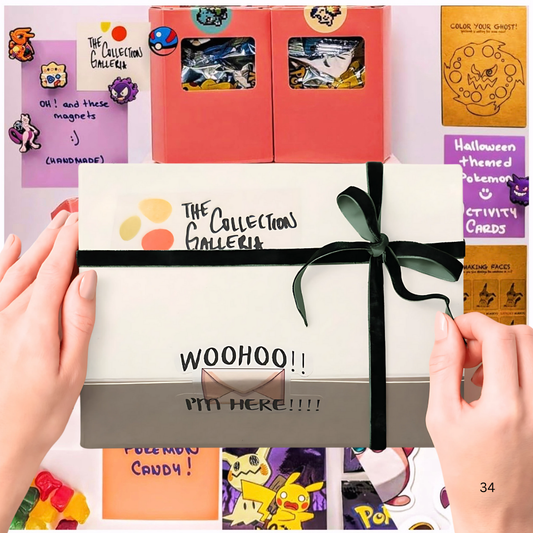 Pokémon Collector’s Box – Custom Hobby Box with Rare Cards, Stickers, & Fun Activities – Perfect Gift for Kids & Adults, Party Favors, Collectible Pokémon Pack
